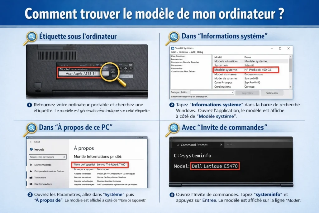 indication trouver modèle ordinateur